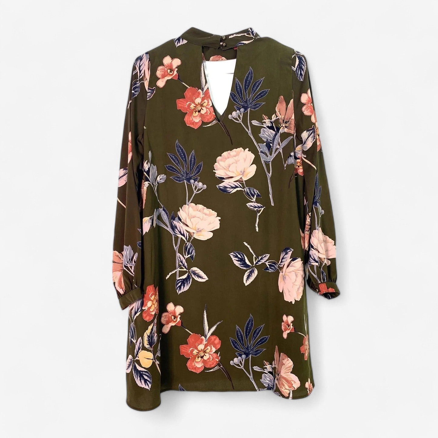 Blu Spero Women's Green Floral Long Sleeve Shift Dress - Size S