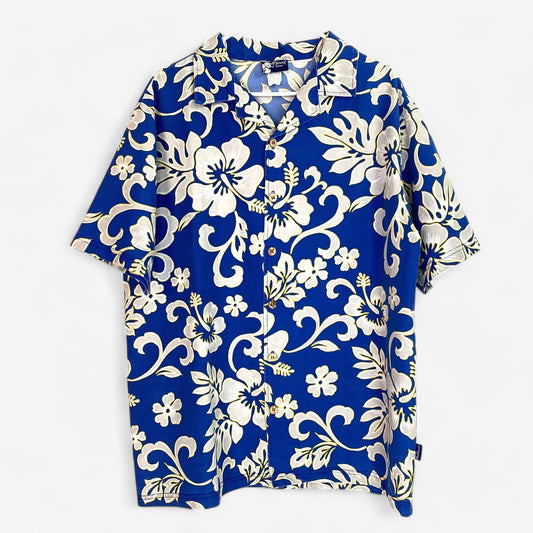 Vintage Bullhead Men's Short Sleeve Hawaiian Shirt - Blue Floral - Size XL