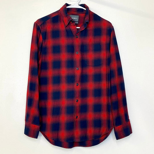 Bonobos Mens Size XS Red Blue Geometric Plaid Shirt Flannel Button-Up L/s Pre-Owned -  | Buy at Parsimony Shoppes