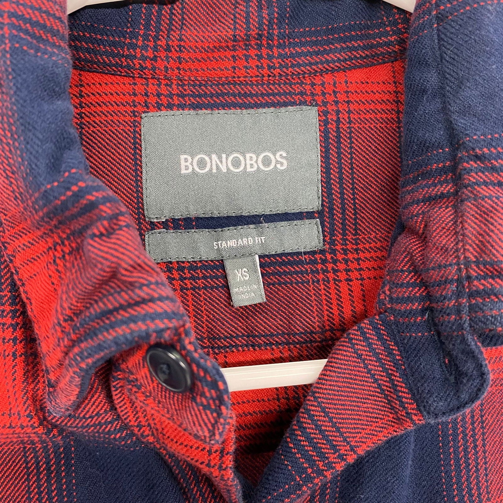 Bonobos Mens Size XS Red Blue Geometric Plaid Shirt Flannel Button Up Parsimony Shoppes