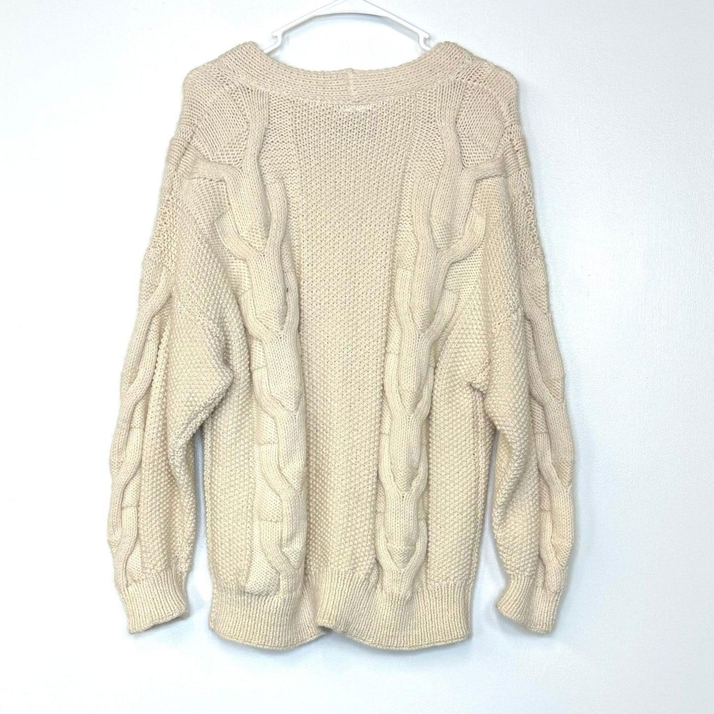 Bonzo | Chunky Cable-Knit Wool Cardigan Sweater | Color: Cream | Size: L | Vintage -  | Buy at Parsimony Shoppes