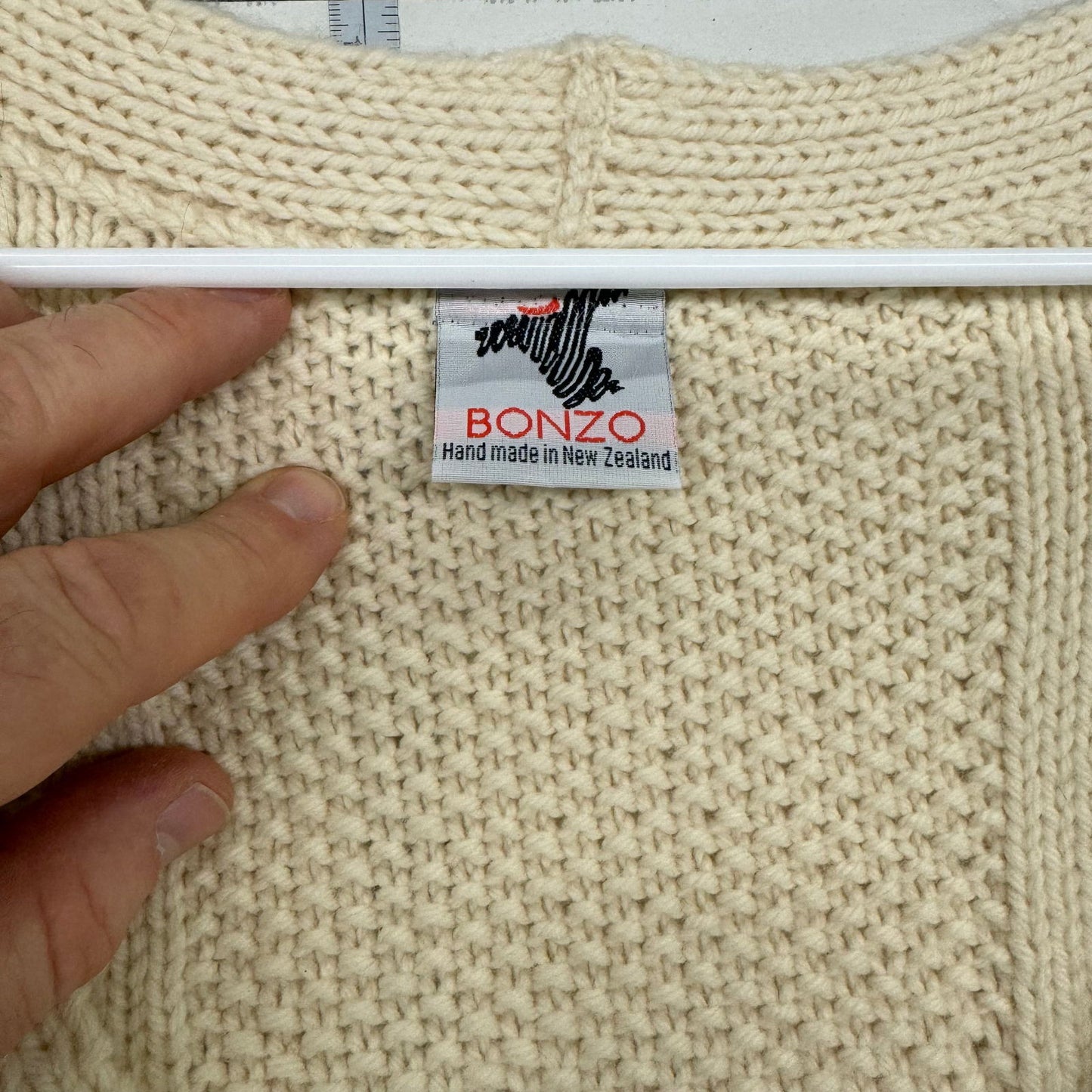 Bonzo | Chunky Cable-Knit Wool Cardigan Sweater | Color: Cream | Size: L | Vintage -  | Buy at Parsimony Shoppes