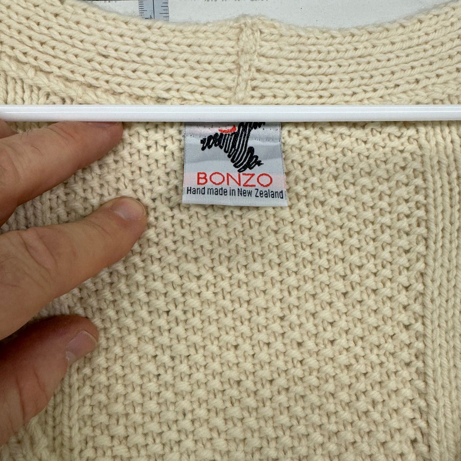 Bonzo | Chunky Cable-Knit Wool Cardigan Sweater | Color: Cream | Size: L | Vintage -  | Buy at Parsimony Shoppes