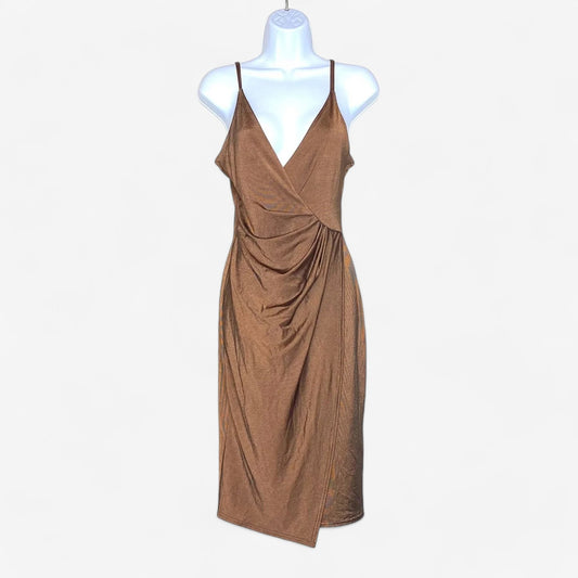 Boohoo Night Women's Sasha Slinky Midi Dress - Size 6 - Copper Brown
