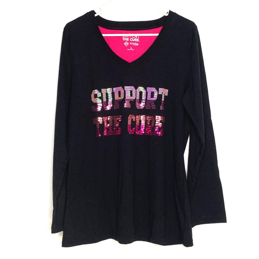 Breast Cancer Awareness Womens Size L Black V-Neck T-Shirt “Support the Cure” Sequined L/s -  | Buy at Parsimony Shoppes