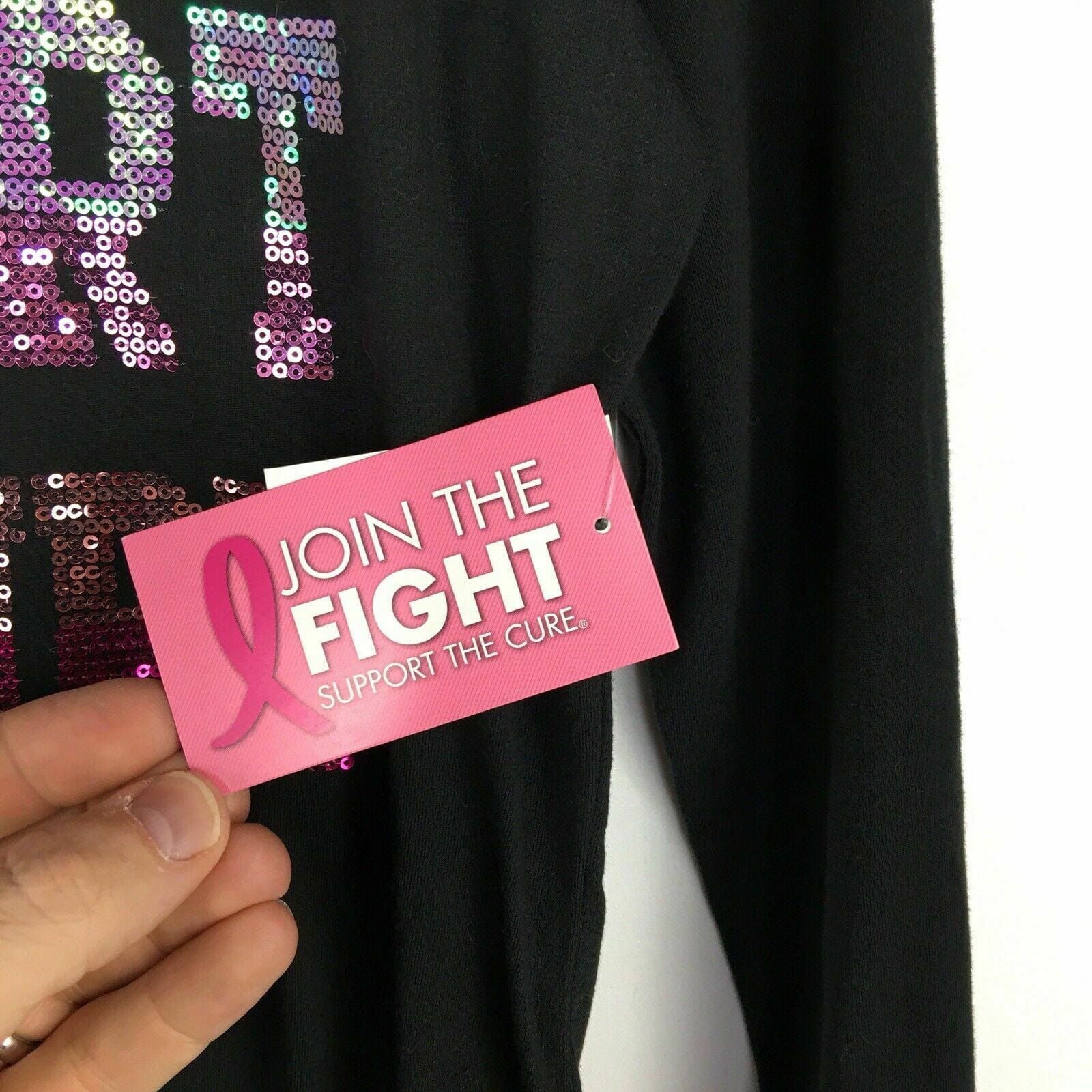 Breast Cancer Awareness Womens Size XL Black V-Neck T-Shirt “Support the Cure” Sequined L/s -  | Buy at Parsimony Shoppes