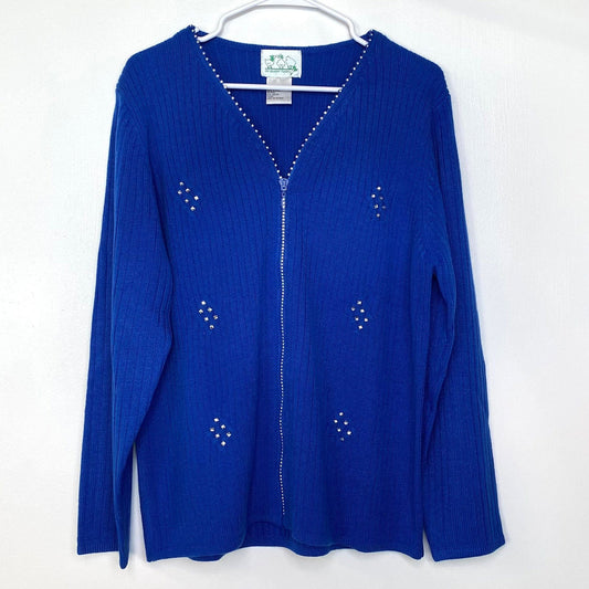 Bright Quacker Factory Womens Size M Blue Sparkle Diamond Full Zip Jacket Long Sleeve Pre-Owned -  | Buy at Parsimony Shoppes