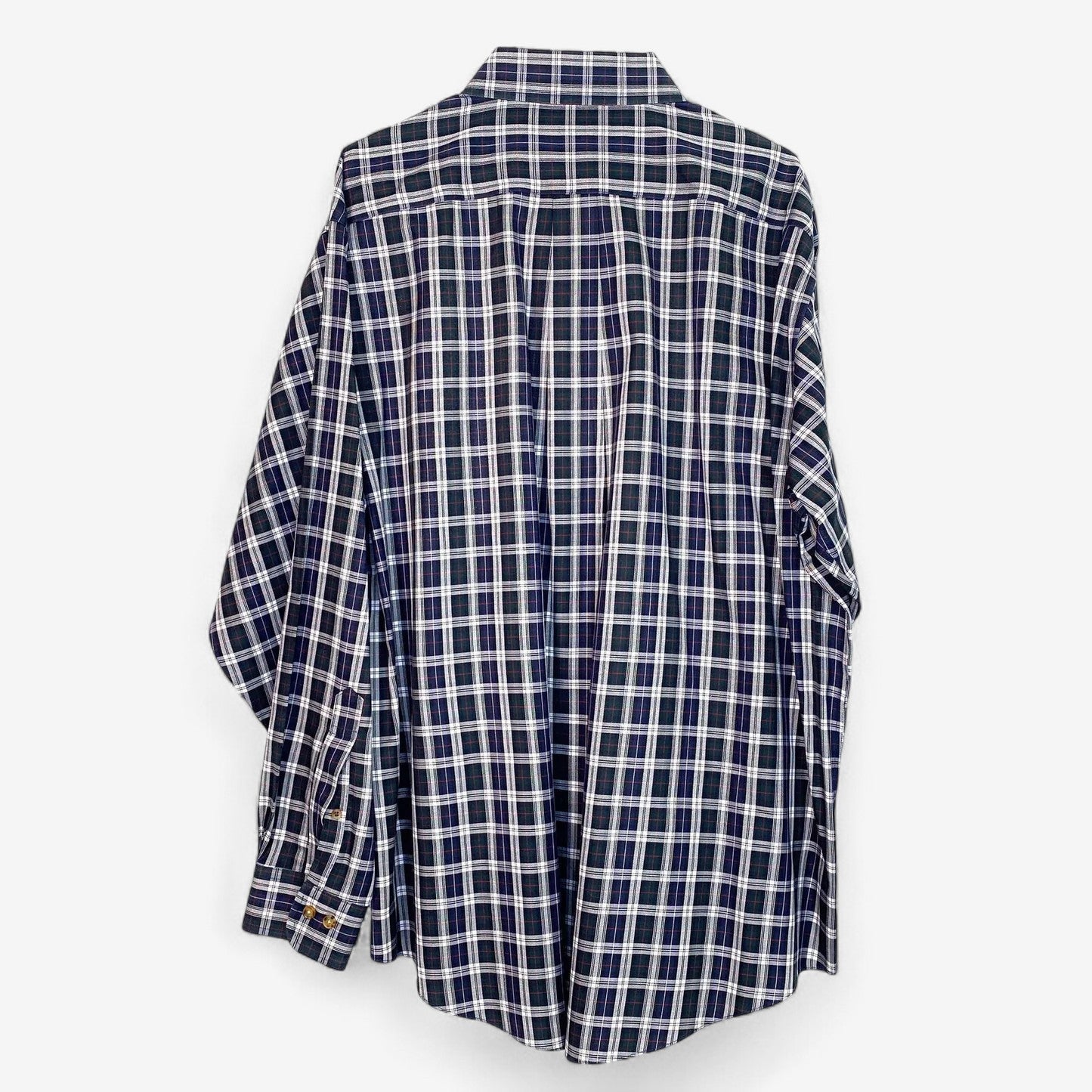 Brooks Brothers Men's Green and White Plaid Long Sleeve Dress Shirt - Size XL