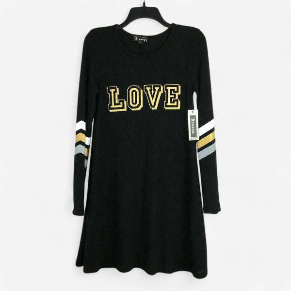 Btween Juniors Black Glitter Love Sweater Dress | Size S