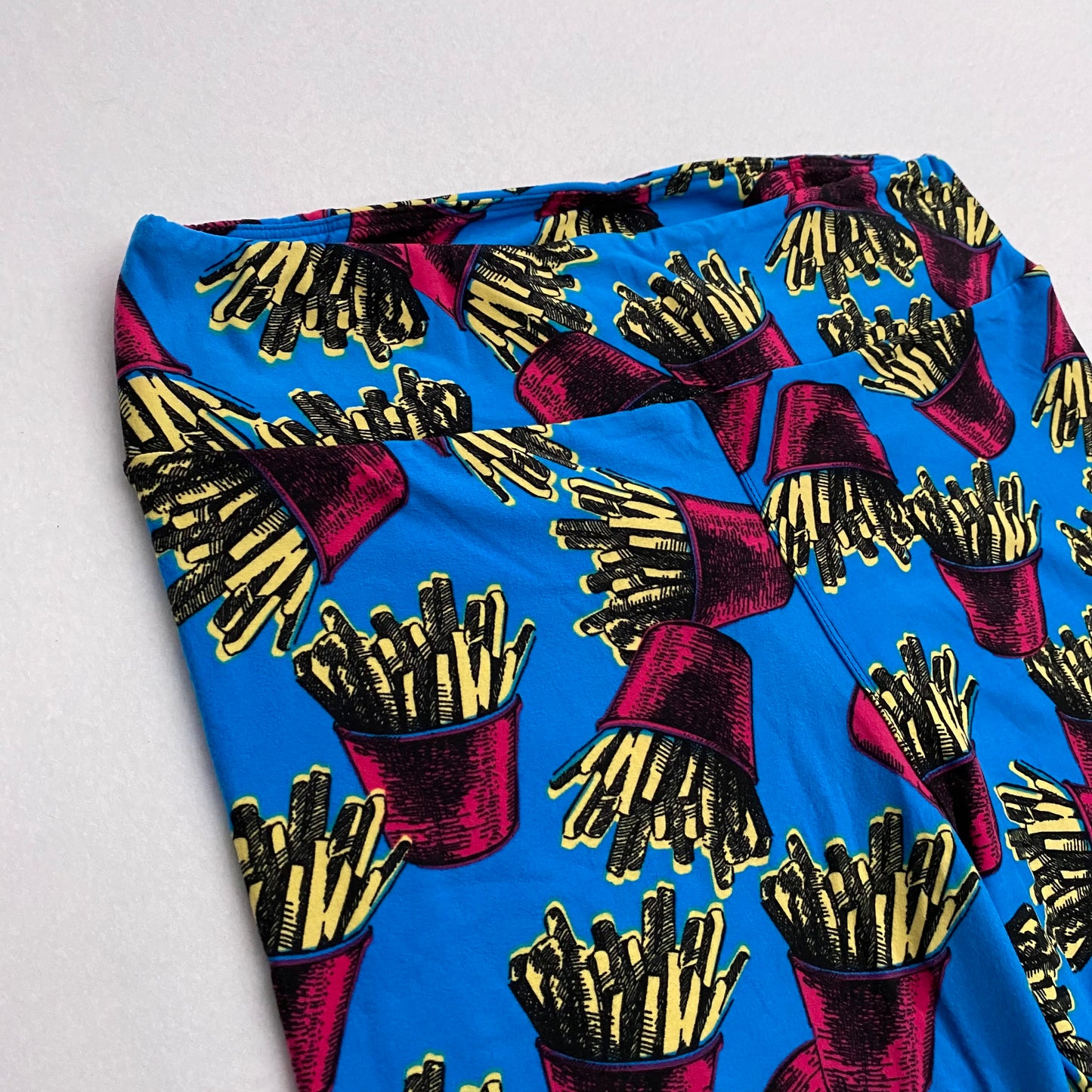 LuLaRoe Leggings | TC (12-18) | Blue/Yellow French Fries Print | New