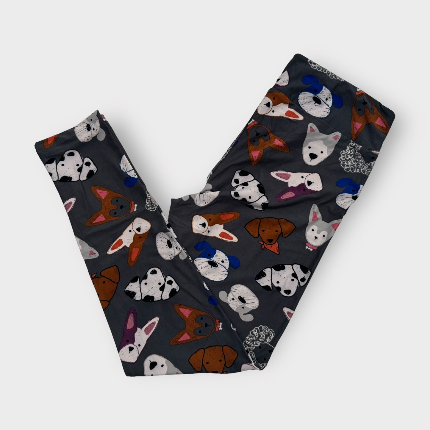 LuLaRoe Print Leggings | TC (12-18) | Gray/multicolor Dogs | New