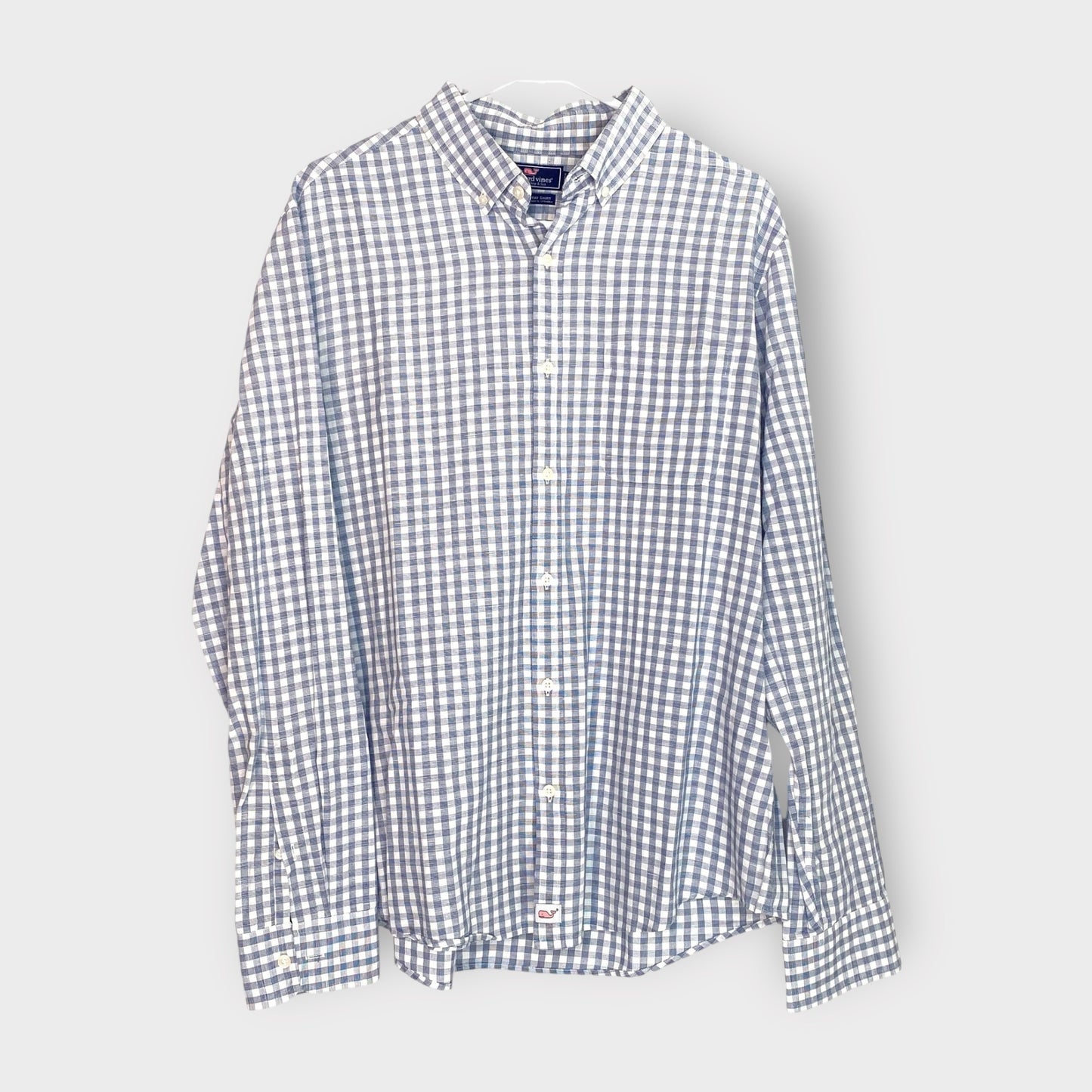 Vineyard Vines Shirt - Mens L/s Button-Up | L | Gray White Check Plaid | Cotton/Linen | EUC