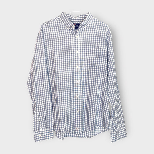 Vineyard Vines Shirt - Mens L/s Button-Up | L | Gray White Check Plaid | Cotton/Linen | EUC