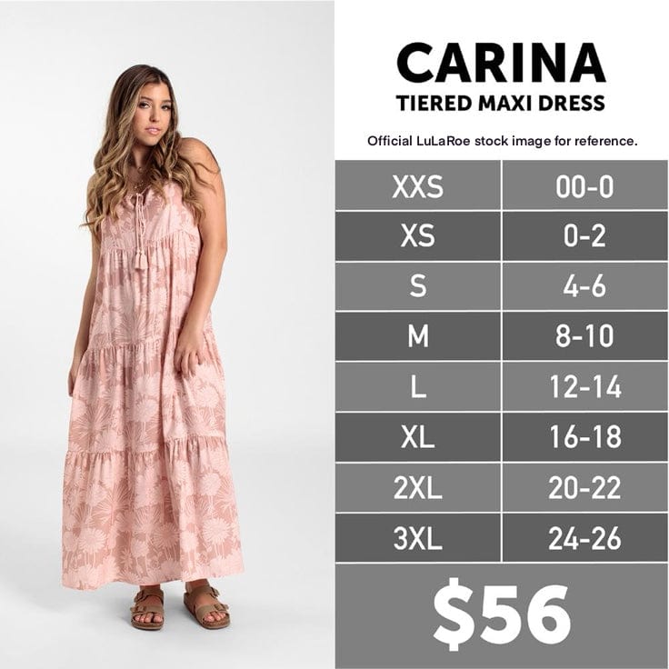 LuLaRoe Resort Collection 2023 | CARINA Tiered Maxi Dress | Size: L (12-14) | Peach | Tropical | NWT