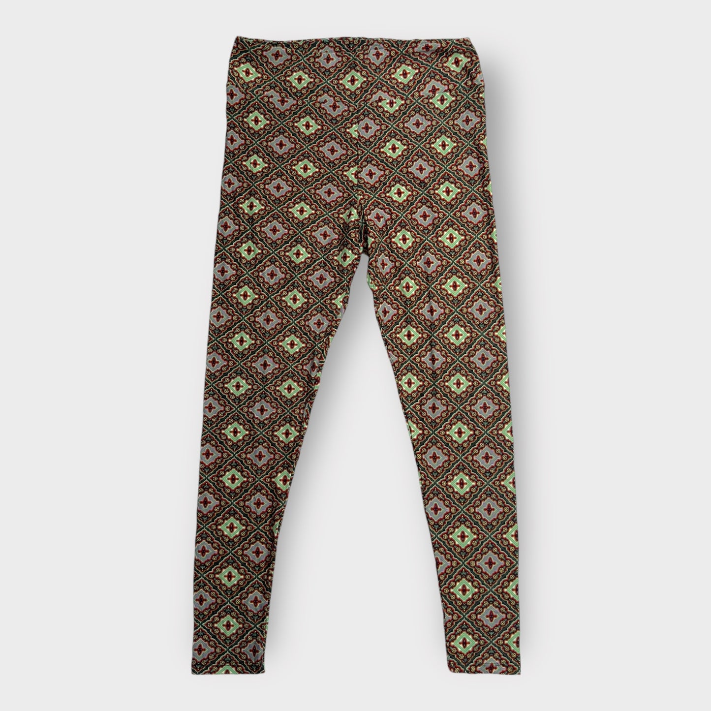 LuLaRoe Leggings | TC (12-18) | Brown/Green/Red Geometric Medallion | New