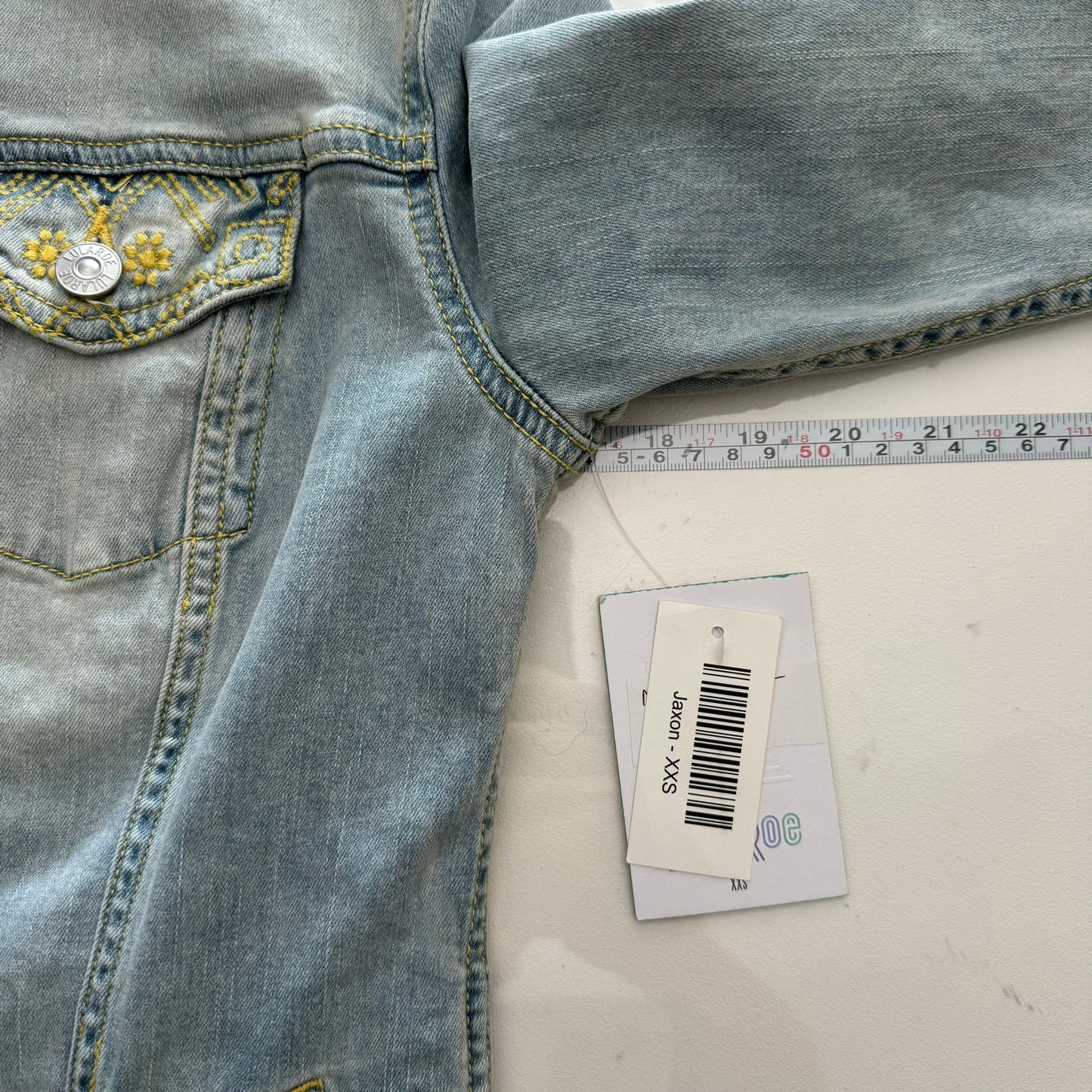 LuLaRoe Denim | Jaxon Denim Jacket | Size: XXS | Color: Blue | Geometric Stitching | NWT