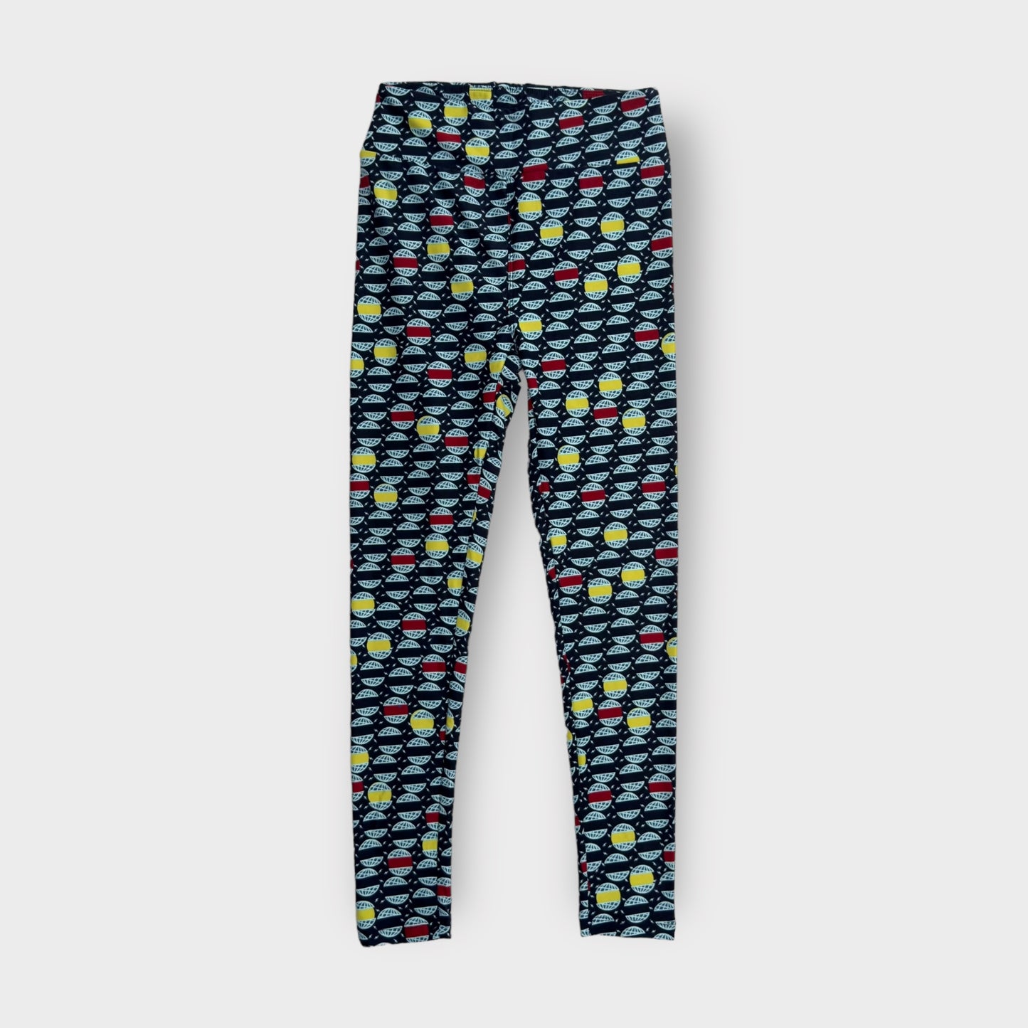 LuLaRoe Leggings | OS (2-10) | Black/Multicolor Globes Lightning | Buttery Soft | New