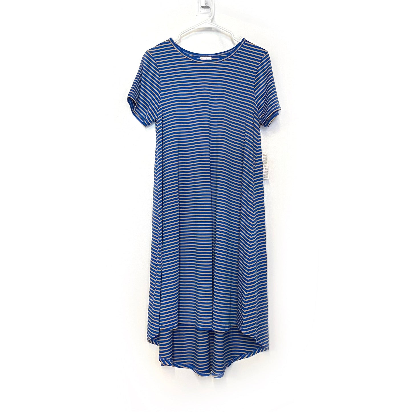 LuLaRoe Womens S Beige/Blue Striped 'Carly' S/s Swing Dress NWT