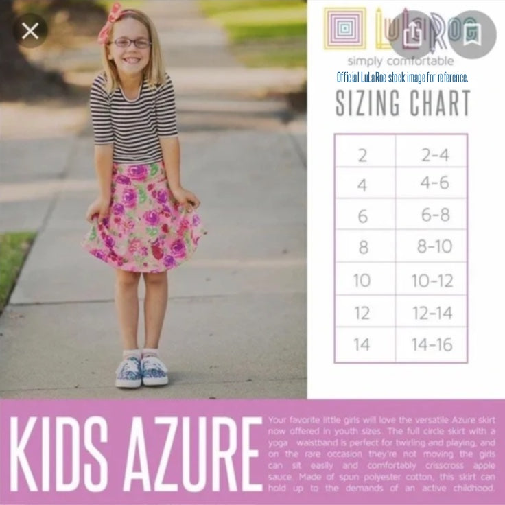 LuLaRoe Kids Azure A-Line Skirt  | 12 (12-14) | Purple/Multicolor Girl w/Balloons | NWT