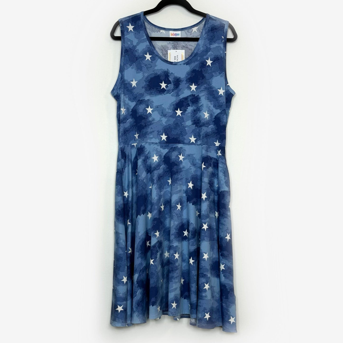 LuLaRoe | Nicki Sleeveless A-Line Dress | Color: Blue/White Watercolor/Stars | Size: XL NWT