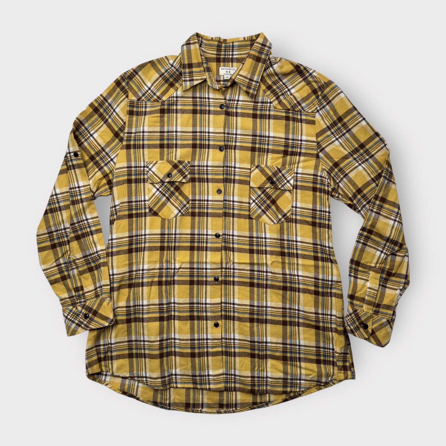 Matchstick Women's Yellow Plaid Flannel Button-Up Shirt - Size XXL - Long Sleeve