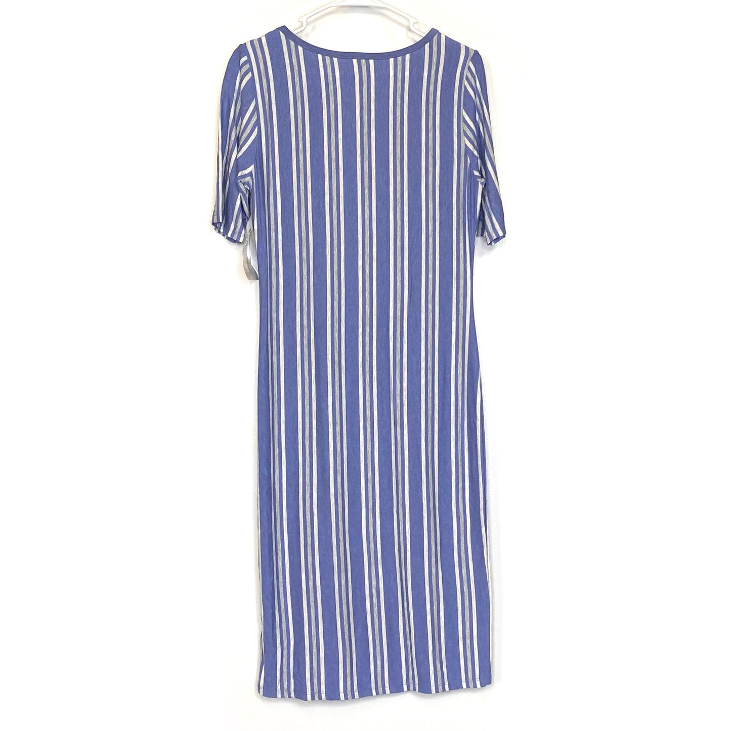 LuLaRoe Womens M Purple/Gray/White Striped Julia Shift Dress Scoop Neck ½ Sleeves NWT