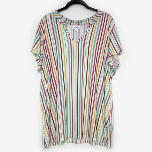 LuLaRoe | Layla Mandarin Split Collar Top | Size: 2XL | Color: White/Multicolor | Vertical Stripes | NWT