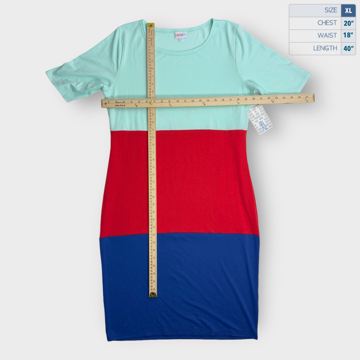 LuLaRoe Julia Bodycon Dress | XL (16-18) | Green/Red/Blue | Colorblock | NWT