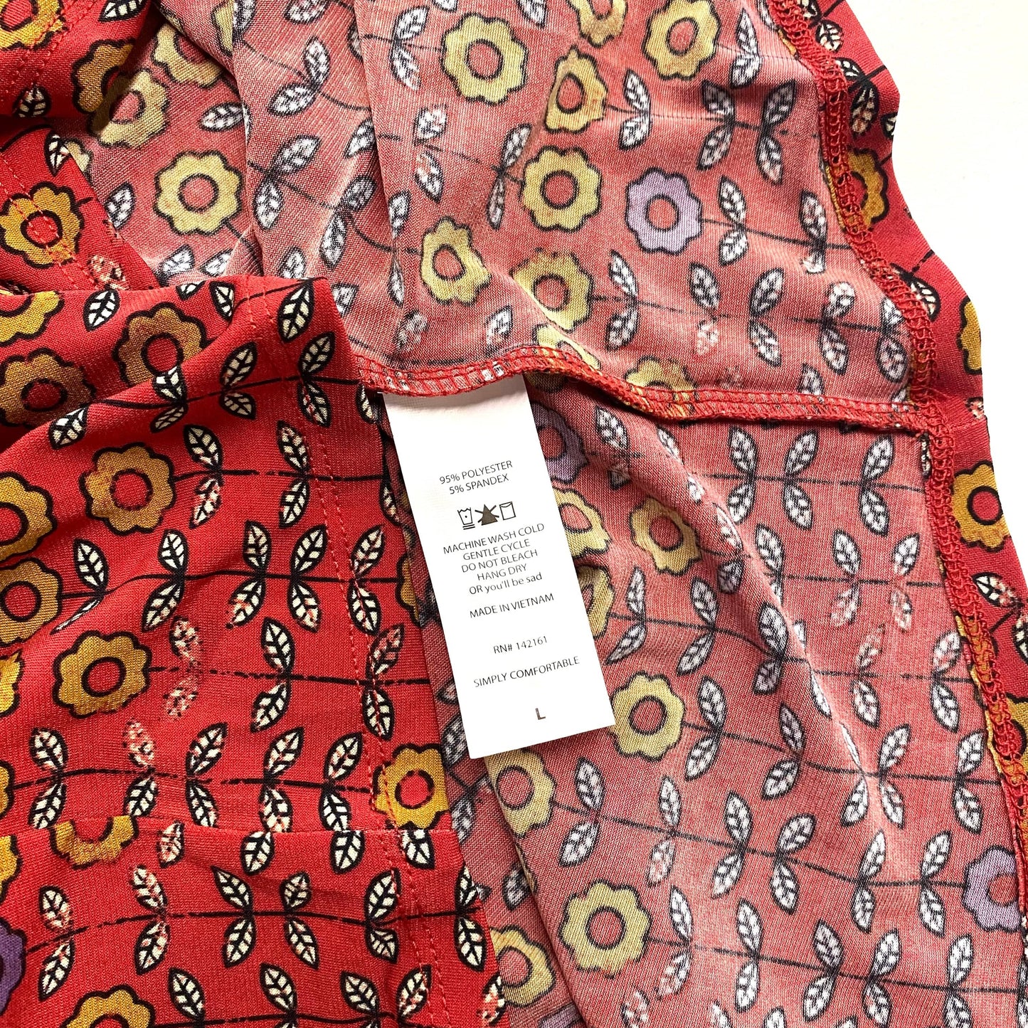 LuLaRoe Womens L Irma Orange/Red Calico Floral Pattern S/s Tunic Top NWT