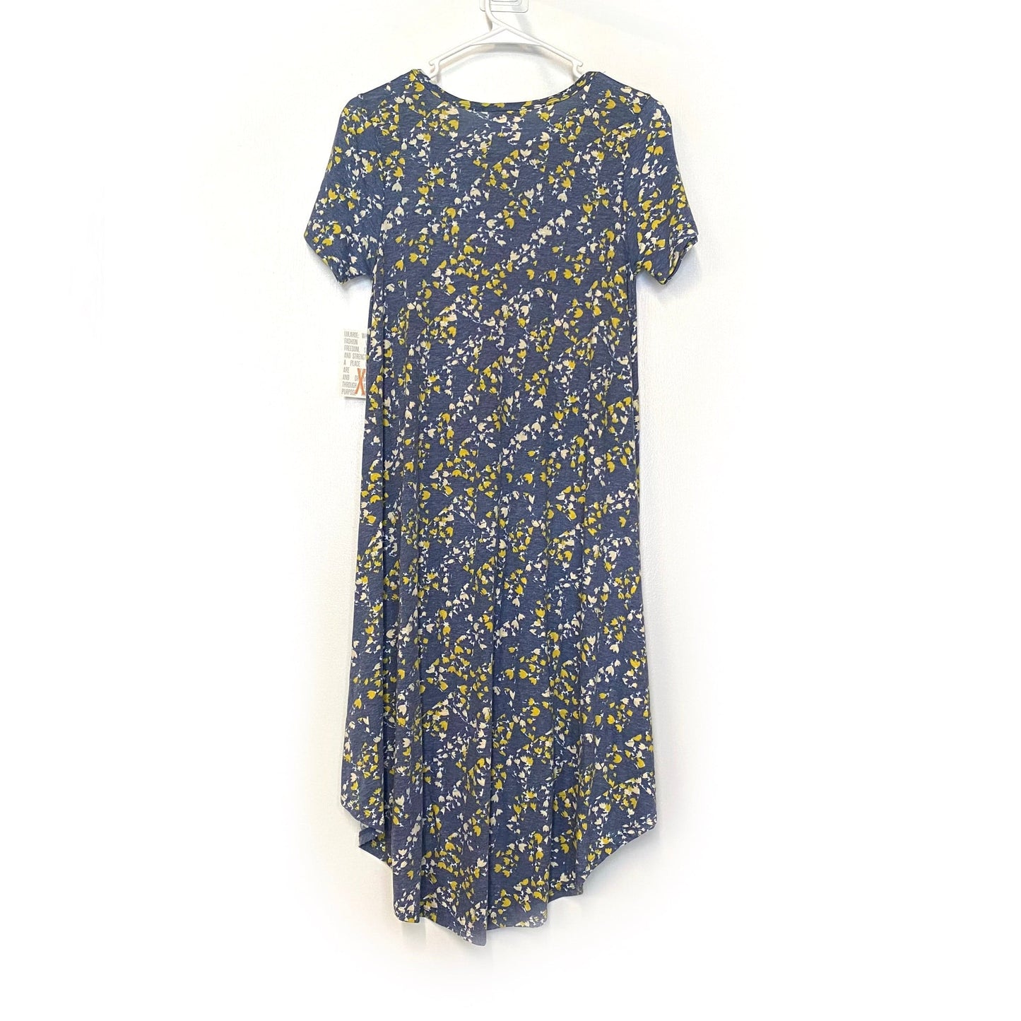 LuLaRoe Womens XS Blue/Yellow/White Ditsy Floral 'Carly' S/s Swing Dress NWT