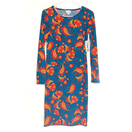 LuLaRoe Womens XS ‘Debbie’ Orange/Red/Blue Paisley/Floral Dress NWT
