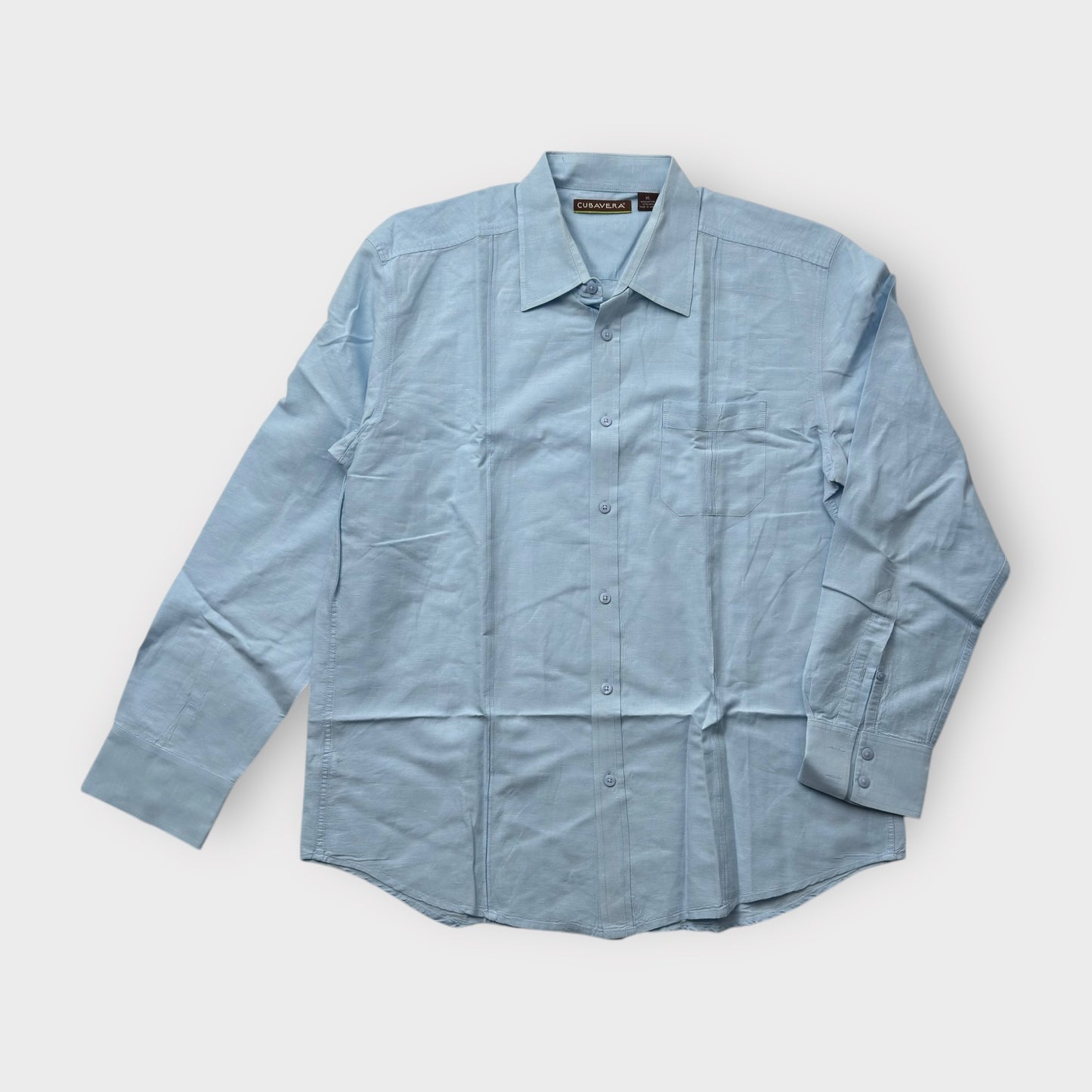 Cubavera Men's Light Blue Long Sleeve Button-Up Cotton-Linen Blend Shirt - Size XL