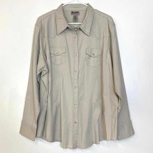 Wrangler Wrancher Shirts Womens 3XL Cream Western Shirt Pearl Snap-Up Pre-Owned