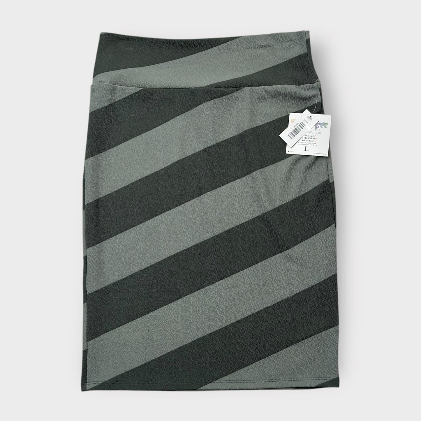 LuLaRoe Cassie Pencil Skirt - Gray Diagonal Striped Pattern - Size L (14-16) - NWT