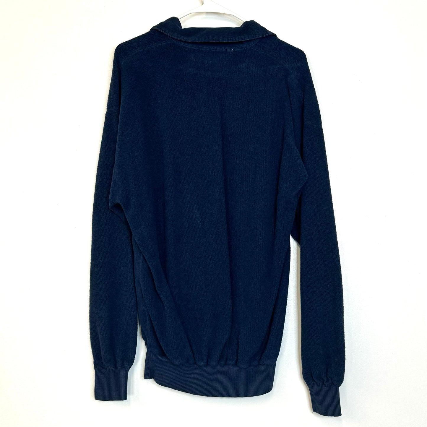 Vintage Eddie Bauer Mens Size M Blue Fleece 2-Button Collared Sweatshirt, Pre-Owned