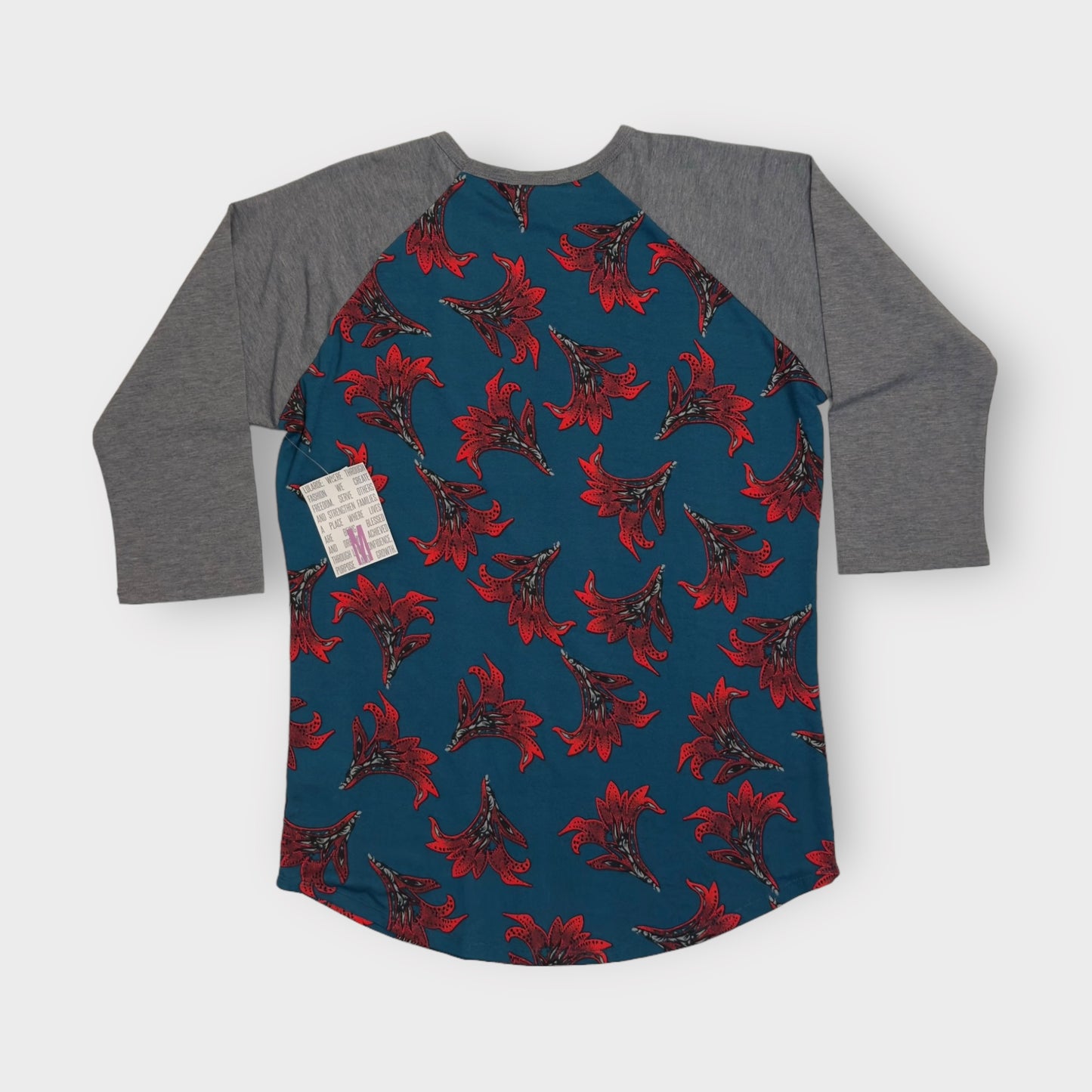 LuLaRoe Randy Raglan Tee | M | Gray/Blue/Red Floral | Colorblock | NWT