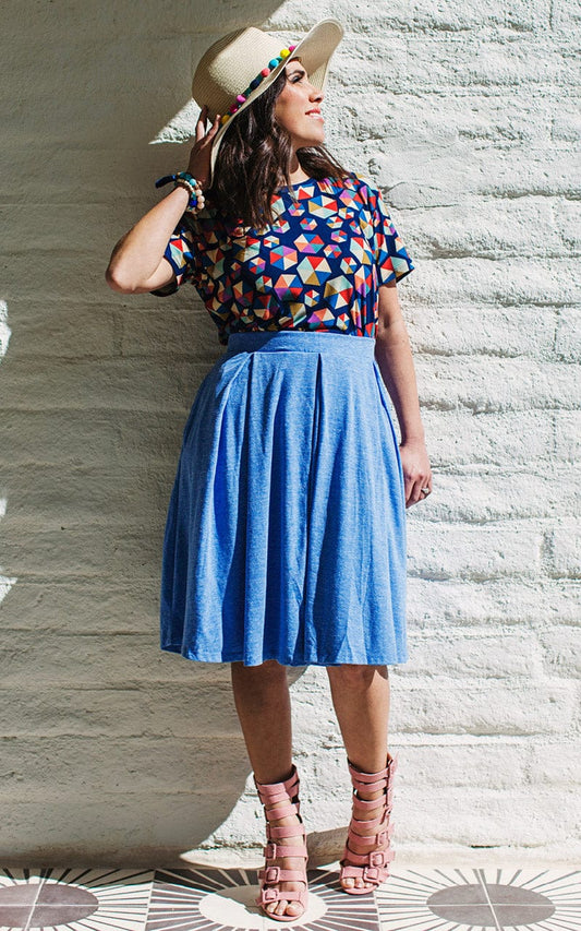 LuLaRoe Size XS Blue/Orange/Yellow Psychedelic Circles Madison Skirt w/Pockets! NWT*