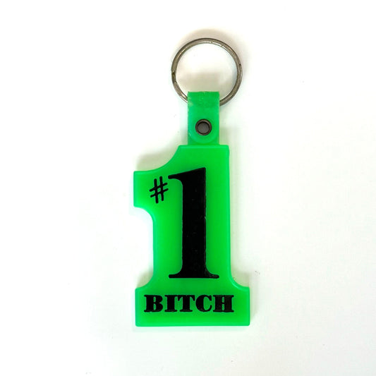 Novelty ‘#1 Bitch’ Green #1 Plastic Keychain Key Ring, Used