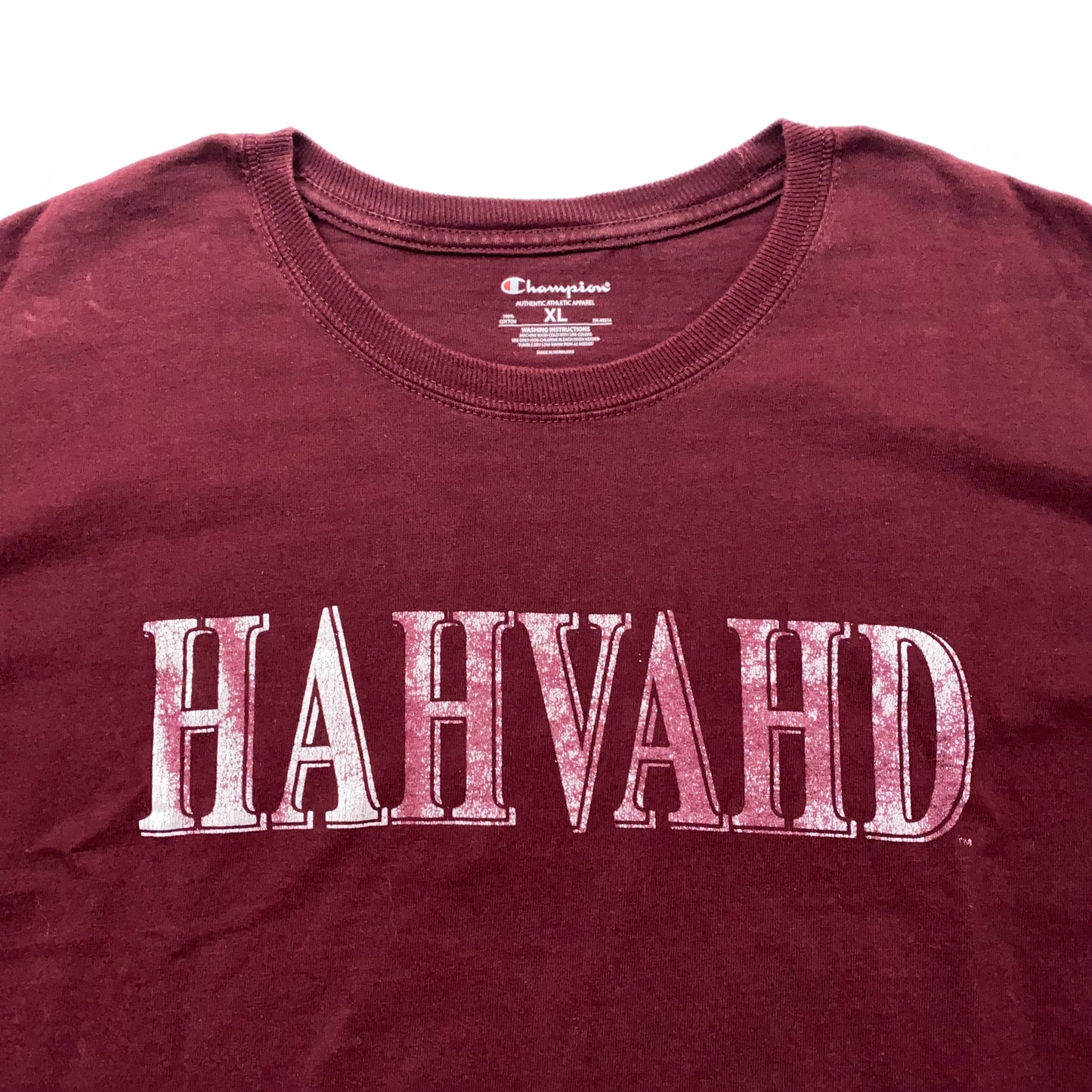 Champion Men's Maroon 'HAHVAHD' T-Shirt - Short Sleeve - Size XL - Pre-Owned