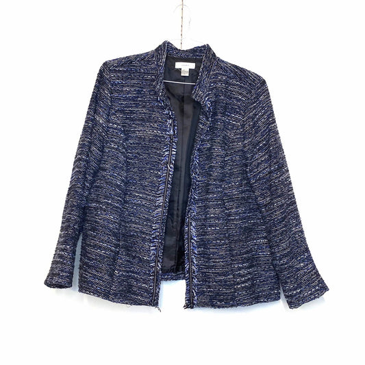 CJ Banks Womens Size 2X Black White Blue Open Jacket L/s -  | Buy at Parsimony Shoppes
