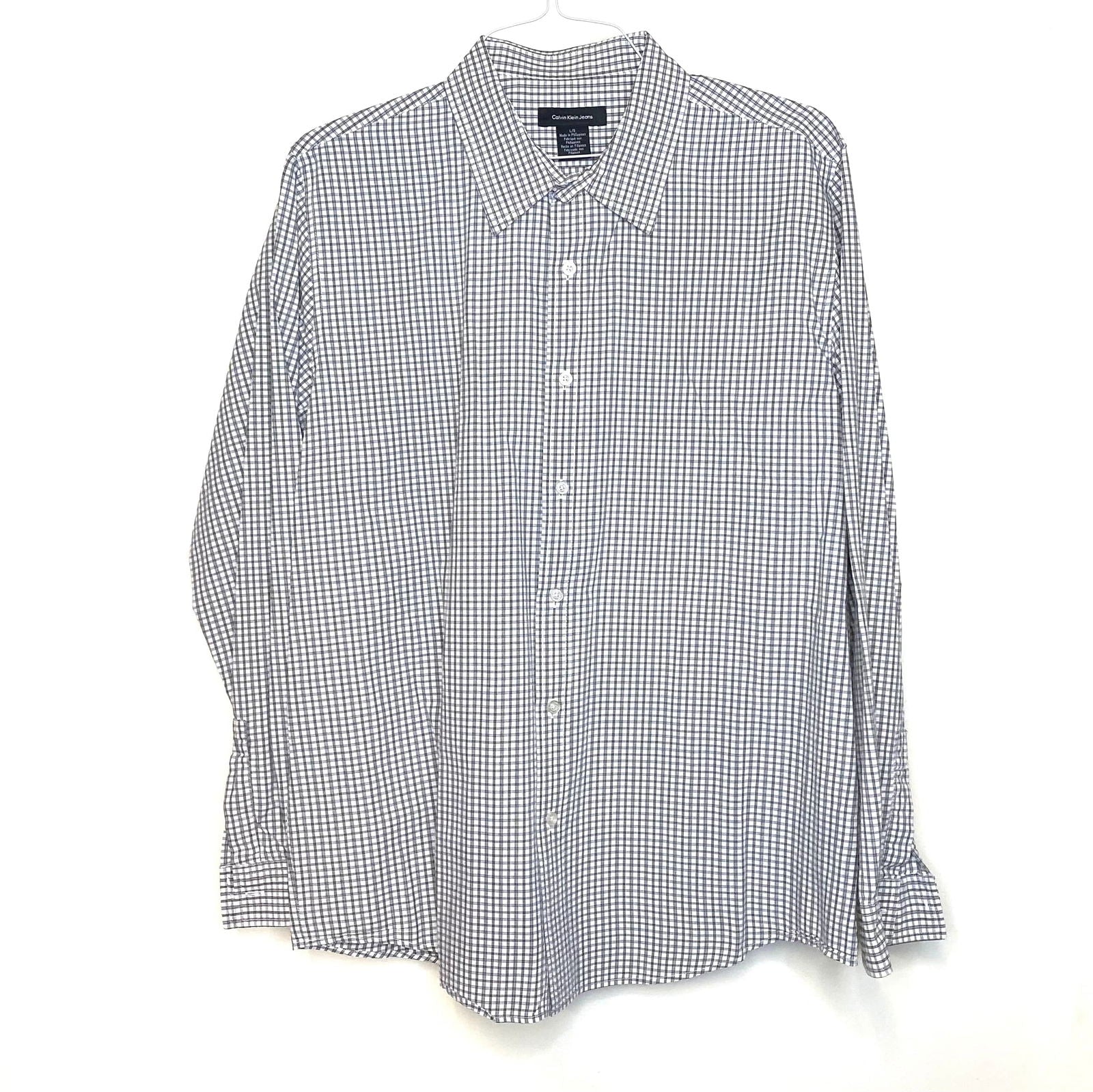 Calvin Klein Jeans Mens Size L White Gray Box Check Button-Up Dress Shirt L/s -  | Buy at Parsimony Shoppes