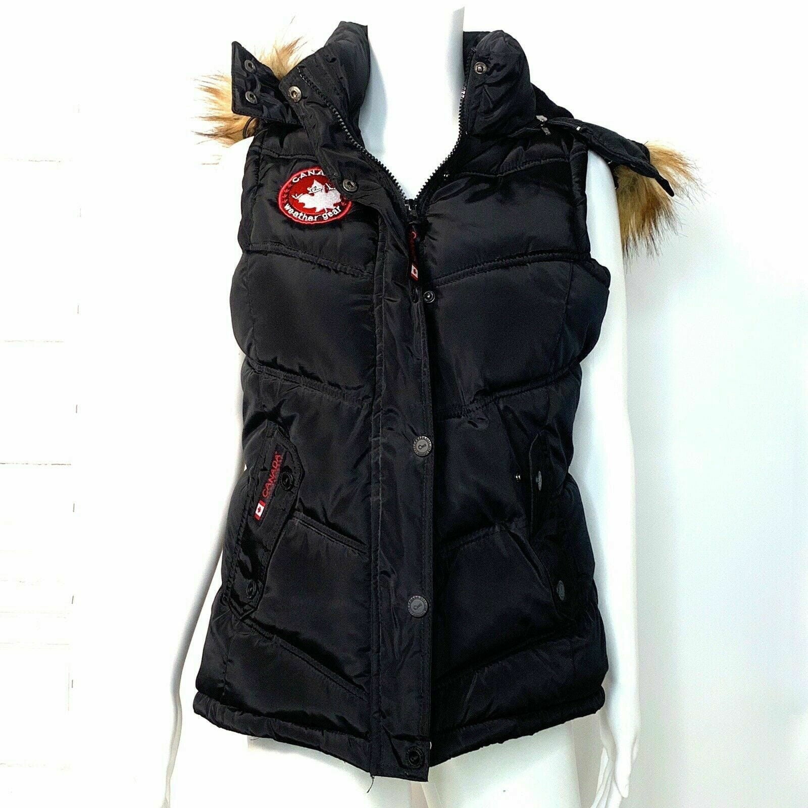 Canada Weather Gear Womens Size S Black Puffer Vest Hooded Faux Fur Trim -  | Buy at Parsimony Shoppes