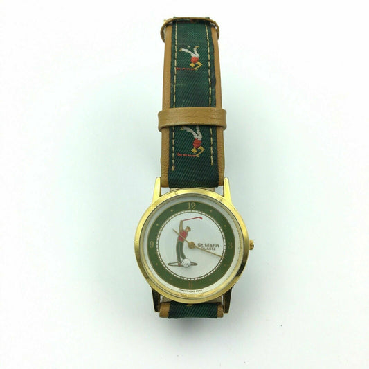 Captivating St Marin Quartz Womens Watch Golf Theme Fabric Band Very Good -  | Buy at Parsimony Shoppes