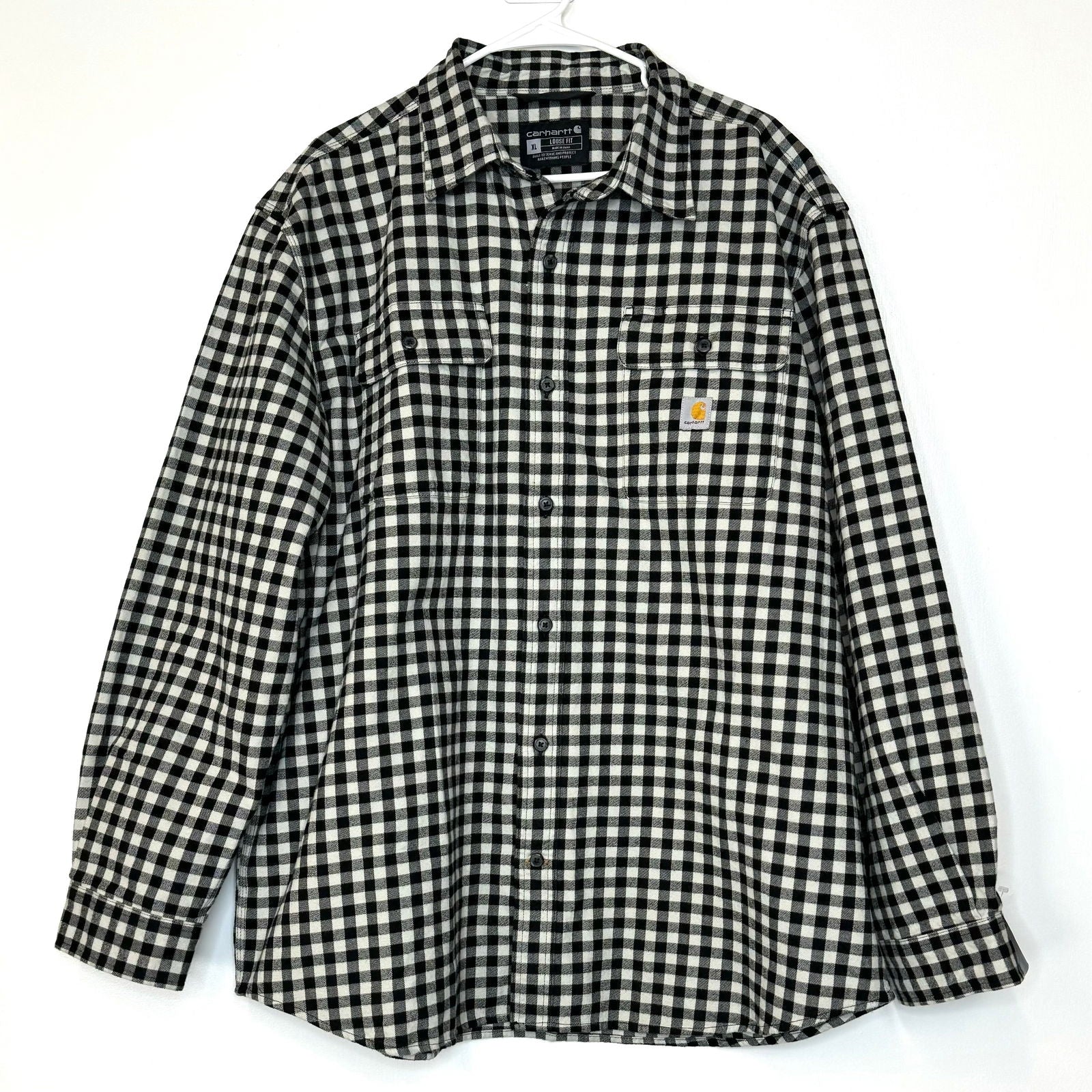 Carhartt | Mens Loose Fit Plaid Flannel Shirt| | Color: Black/White | Size: XL | Pre-Owned -  | Buy at Parsimony Shoppes