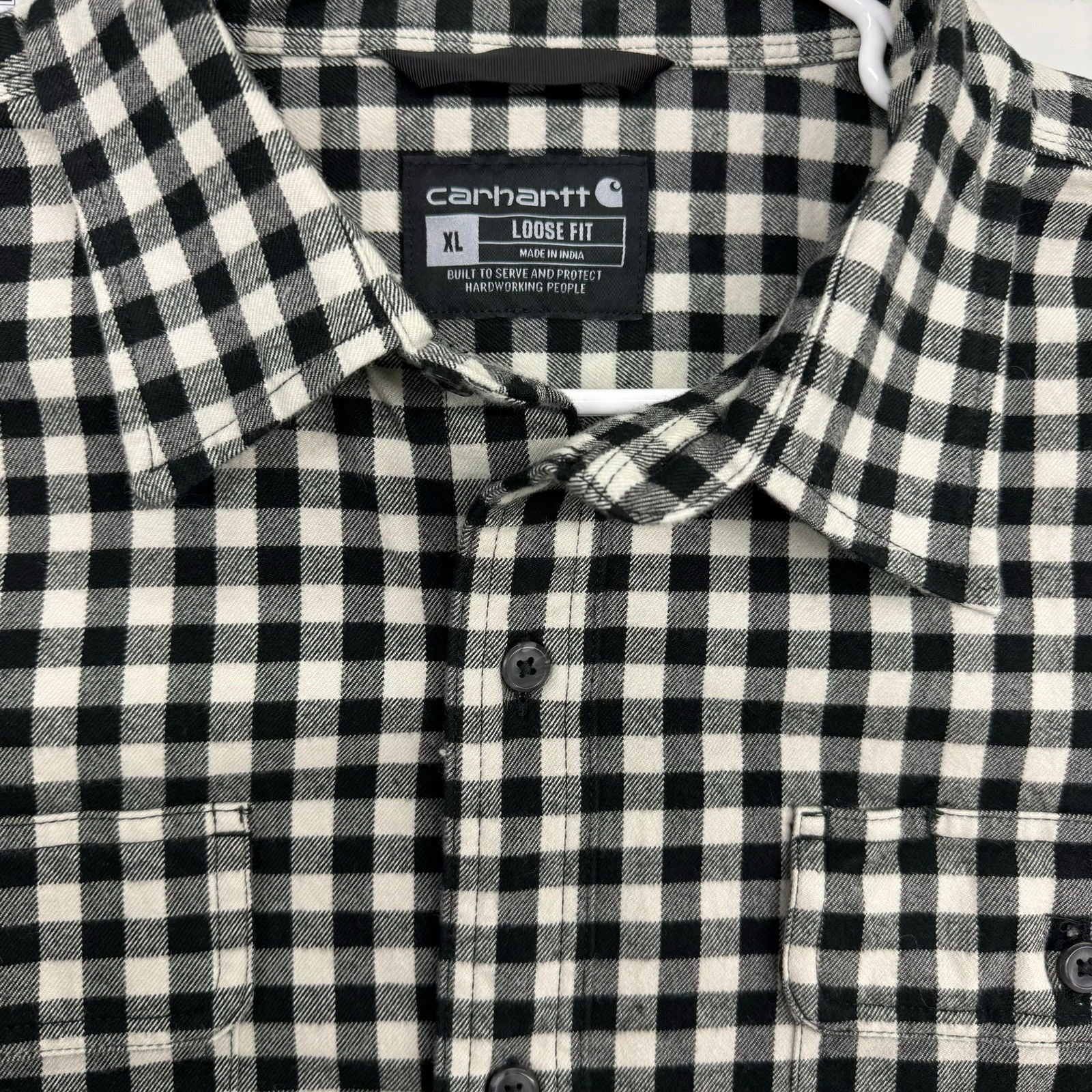 Carhartt | Mens Loose Fit Plaid Flannel Shirt| | Color: Black/White | Size: XL | Pre-Owned -  | Buy at Parsimony Shoppes