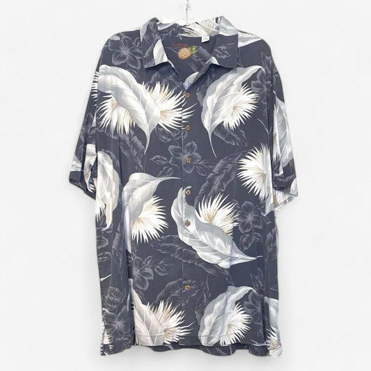 Caribbean Men's Grey Hawaiian Shirt with Tropical Floral Pattern - Size 2XT
