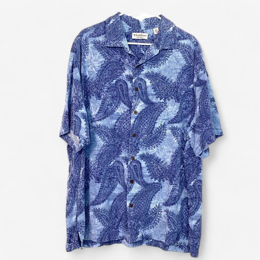 Caribbean Men's Size 2X Blue Hawaiian Shirt with Tropical Paisley Pattern