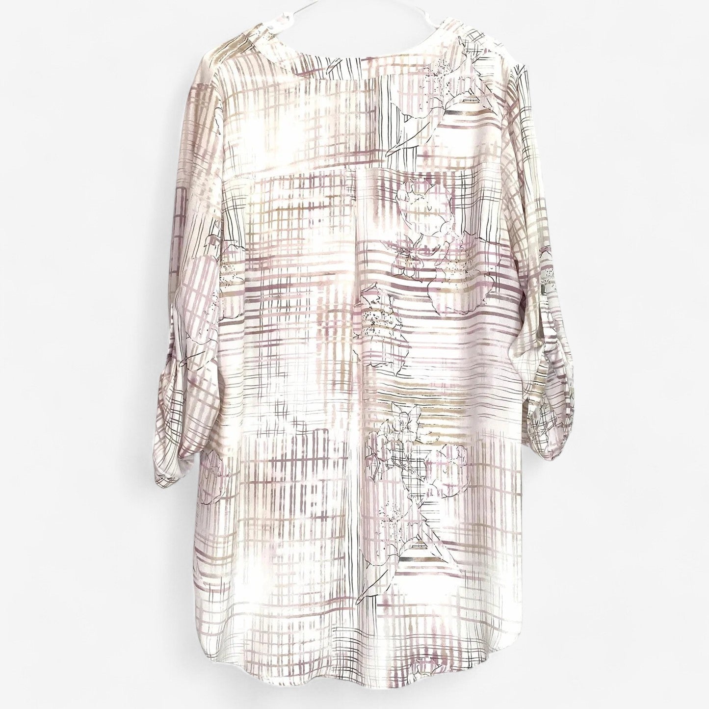 Cato Women's White Grid Pattern Long Sleeve Blouse - Size 14/16W - Excellent Condition