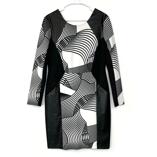 Cato | Womens L/s PU Leather Geometric Dress | Color: Black/White | Size: 12 | Pre-Owned -  | Buy at Parsimony Shoppes