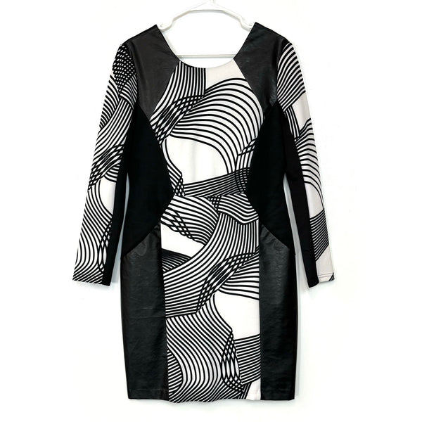 cato white dress Cato | Womens L/s PU Leather Geometric Dress | Color: Black/White